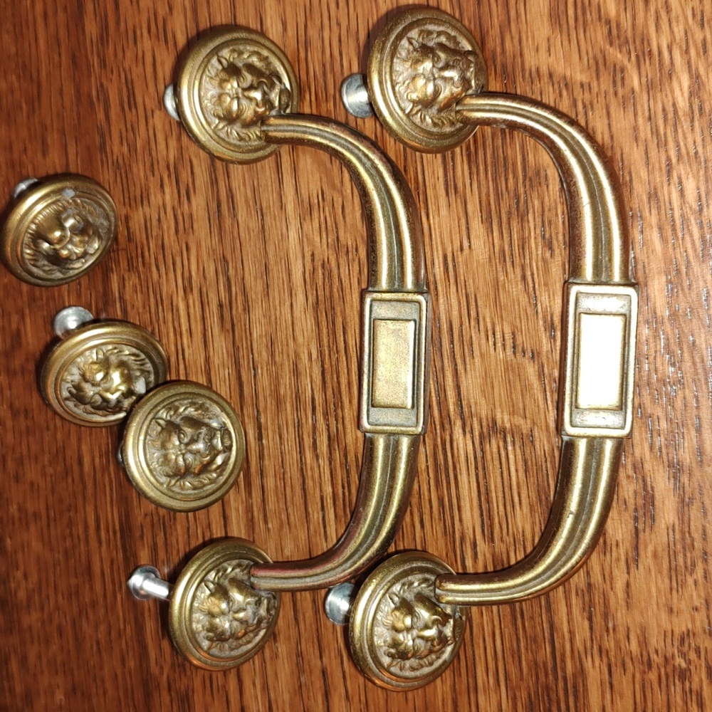 Antique Lions Head Brass Drawer Pulls